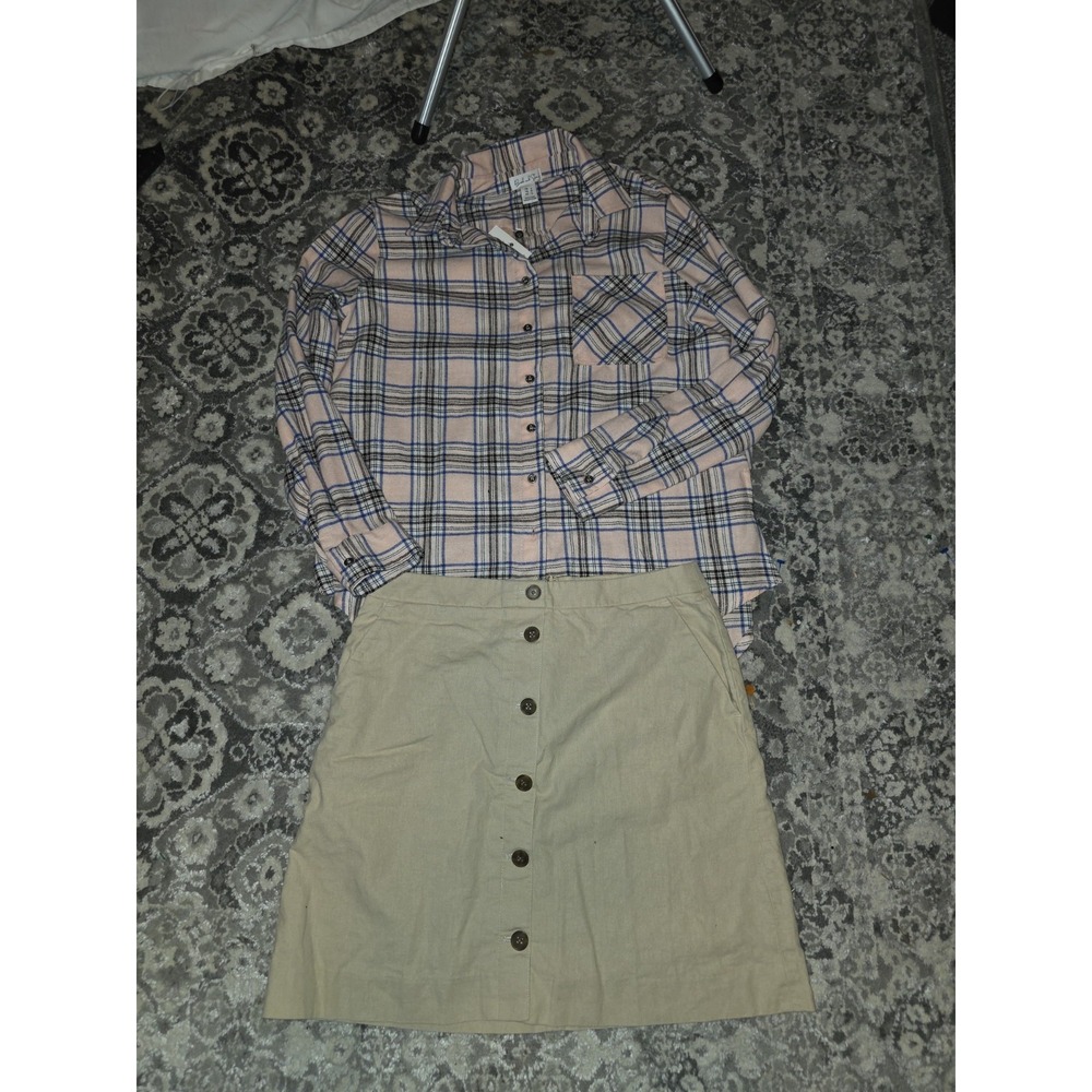 J Crew Button Front Zipper Back Skirt Size 6 30" Waist With Birch & Stone...